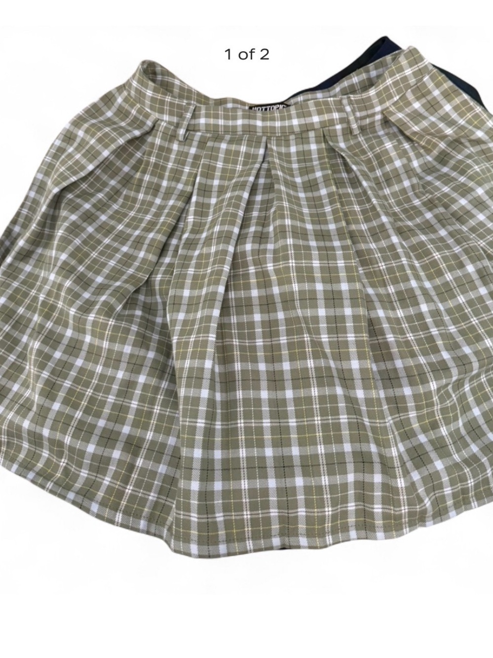 Pleated Olive Plaid Skirt - Unbranded